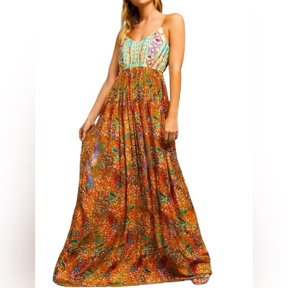 🌺 NWT! Anthropologie Raga Embroidered Boho Parkland Maxi Dress - Picture 16 of 16